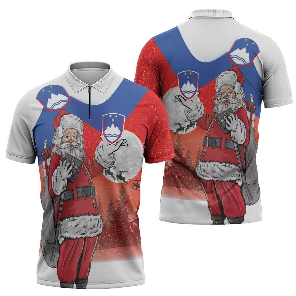 Slovenia Santa Christmas Zipper Polo Shirt Slovenija Vesel Bozic Flag Style - Wonder Print Shop