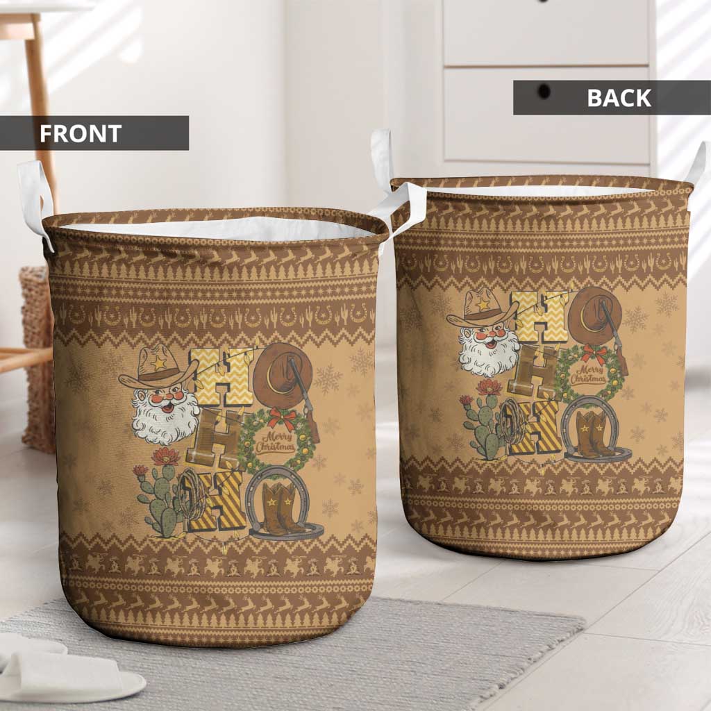 Western Cowboy Christmas Laundry Basket Cowboy Santa Ho Ho Ho Retro - Wonder Print Shop
