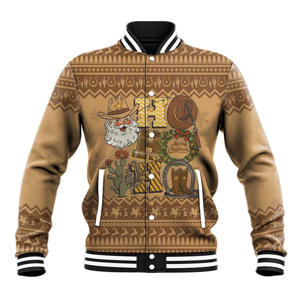 Western Cowboy Christmas Baseball Jacket Cowboy Santa Ho Ho Ho Retro - Wonder Print Shop