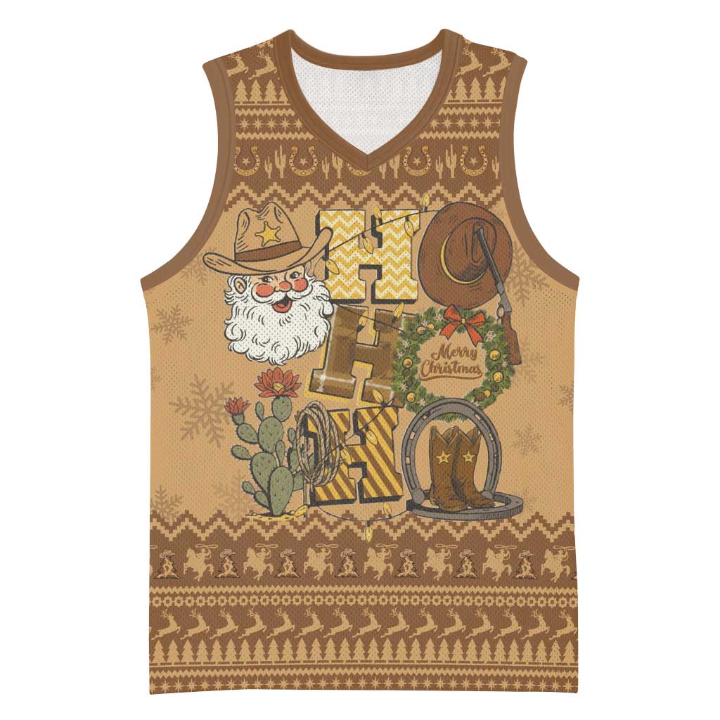Western Cowboy Christmas Basketball Jersey Cowboy Santa Ho Ho Ho Retro - Wonder Print Shop