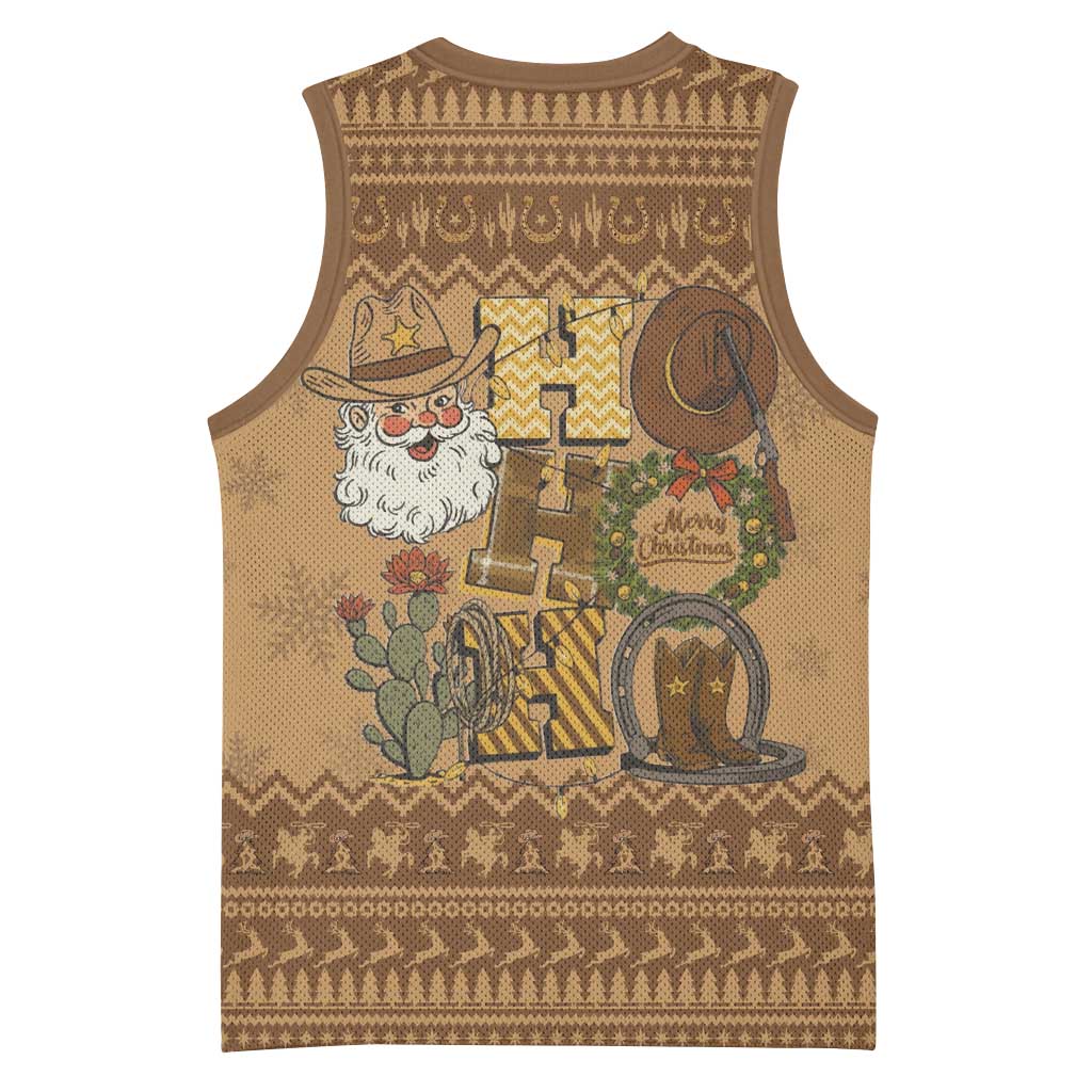 Western Cowboy Christmas Basketball Jersey Cowboy Santa Ho Ho Ho Retro - Wonder Print Shop