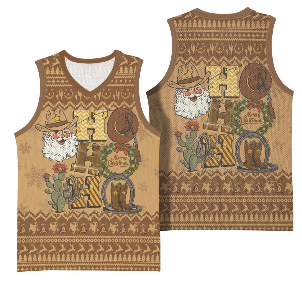 Western Cowboy Christmas Basketball Jersey Cowboy Santa Ho Ho Ho Retro - Wonder Print Shop
