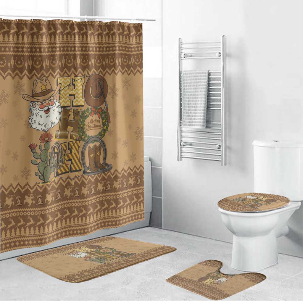 Western Cowboy Christmas Bathroom Set Cowboy Santa Ho Ho Ho Retro - Wonder Print Shop