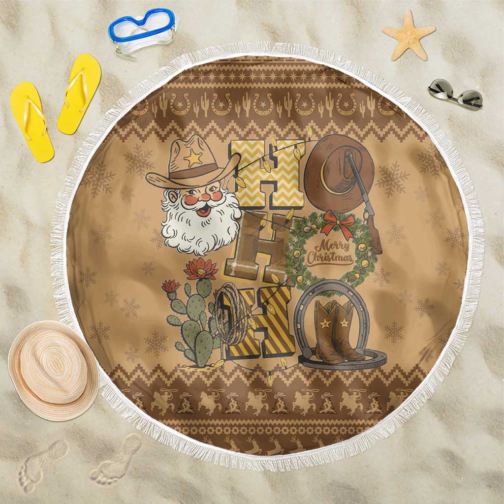 Western Cowboy Christmas Beach Blanket Cowboy Santa Ho Ho Ho Retro - Wonder Print Shop