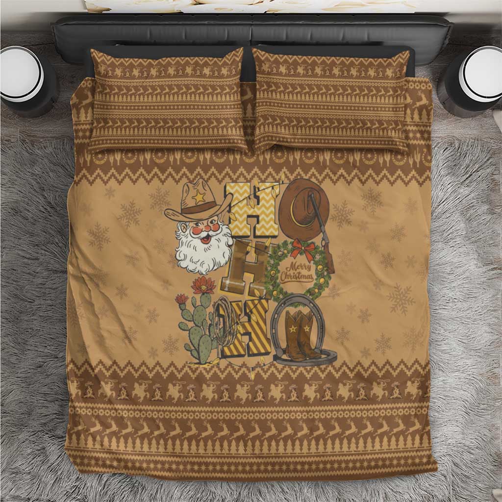 Western Cowboy Christmas Bedding Set Cowboy Santa Ho Ho Ho Retro - Wonder Print Shop