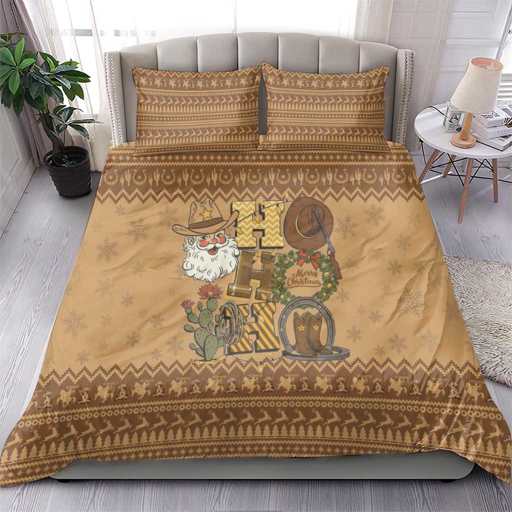 Western Cowboy Christmas Bedding Set Cowboy Santa Ho Ho Ho Retro - Wonder Print Shop