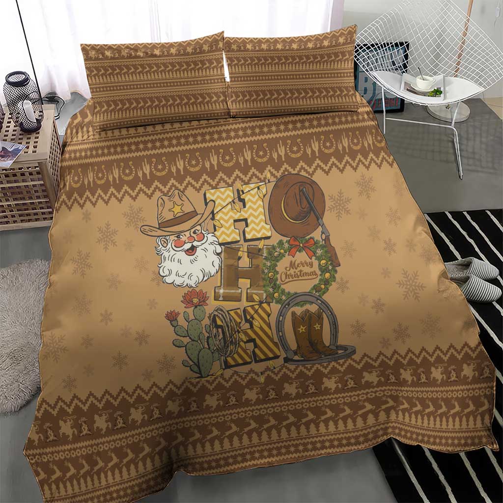 Western Cowboy Christmas Bedding Set Cowboy Santa Ho Ho Ho Retro - Wonder Print Shop