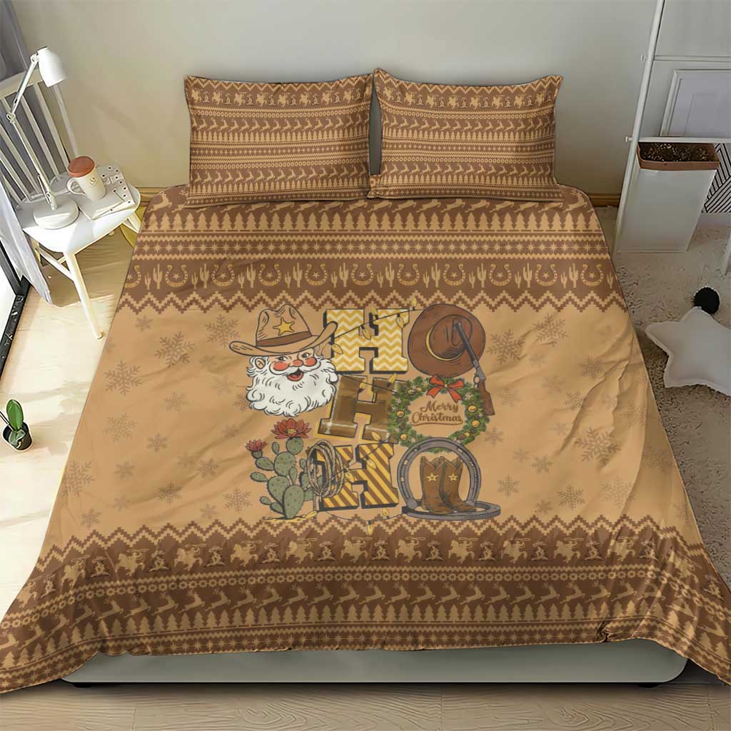 Western Cowboy Christmas Bedding Set Cowboy Santa Ho Ho Ho Retro - Wonder Print Shop