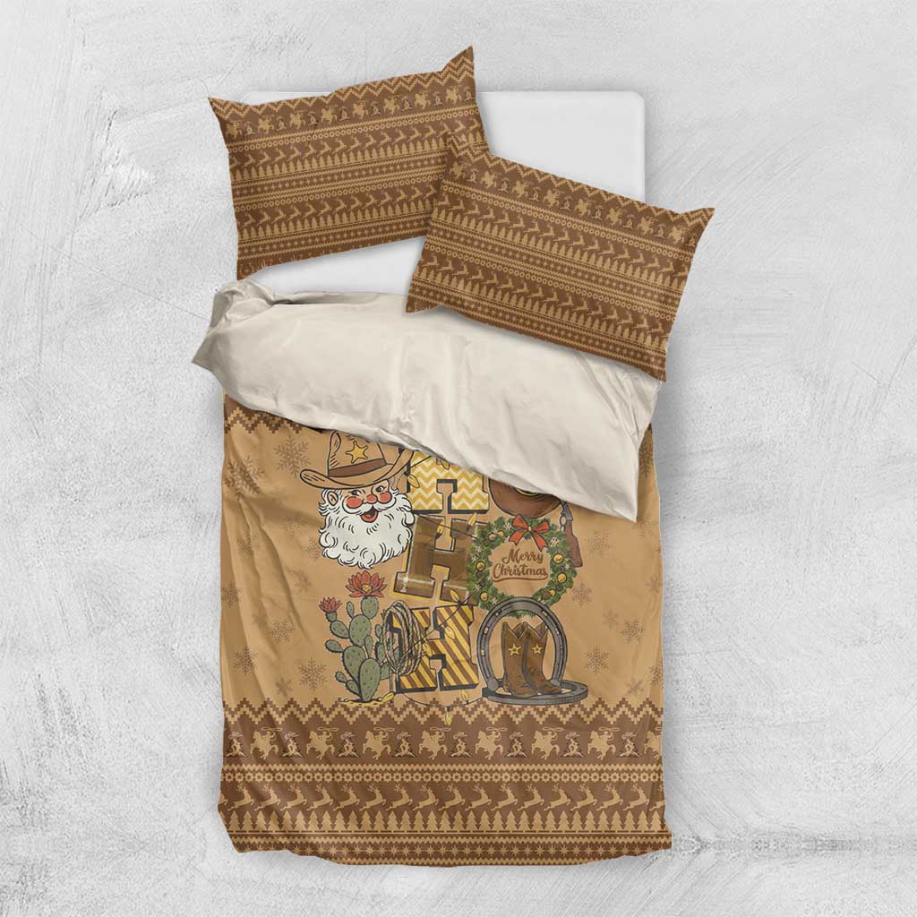 Western Cowboy Christmas Bedding Set Cowboy Santa Ho Ho Ho Retro - Wonder Print Shop
