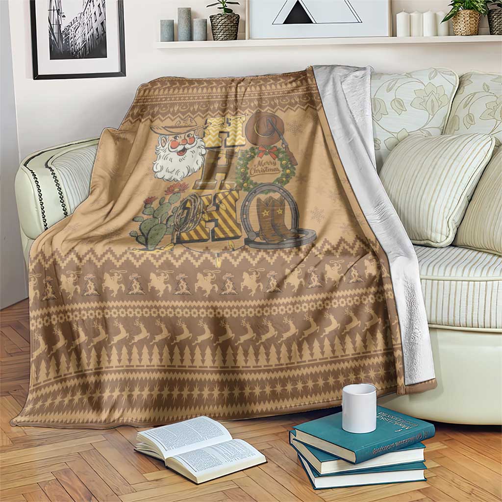 Western Cowboy Christmas Blanket Cowboy Santa Ho Ho Ho Retro - Wonder Print Shop