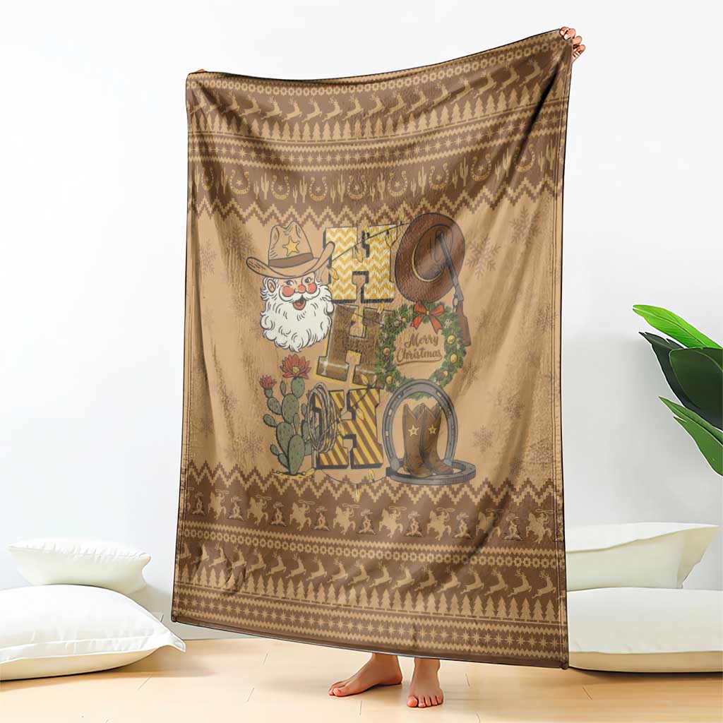 Western Cowboy Christmas Blanket Cowboy Santa Ho Ho Ho Retro - Wonder Print Shop