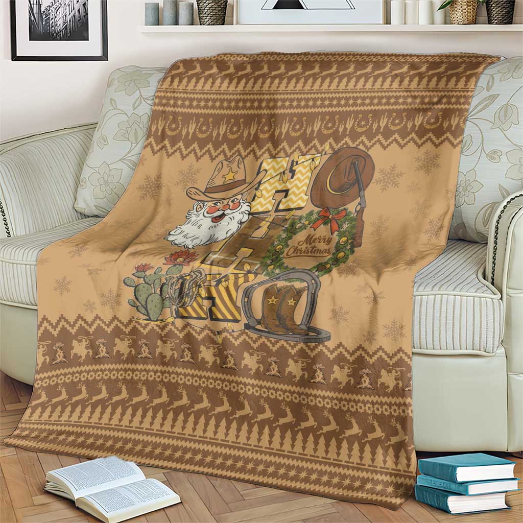 Western Cowboy Christmas Blanket Cowboy Santa Ho Ho Ho Retro - Wonder Print Shop