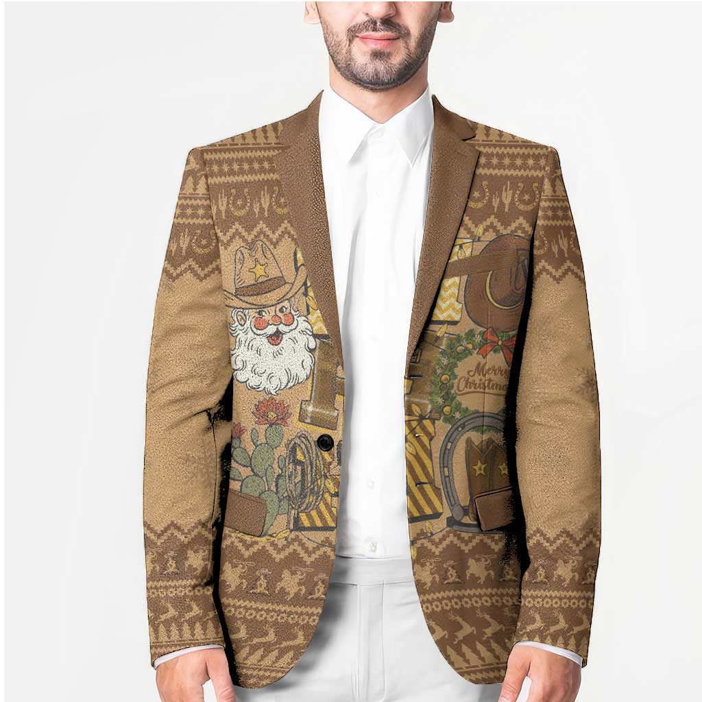 Western Cowboy Christmas Blazer Cowboy Santa Ho Ho Ho Retro - Wonder Print Shop