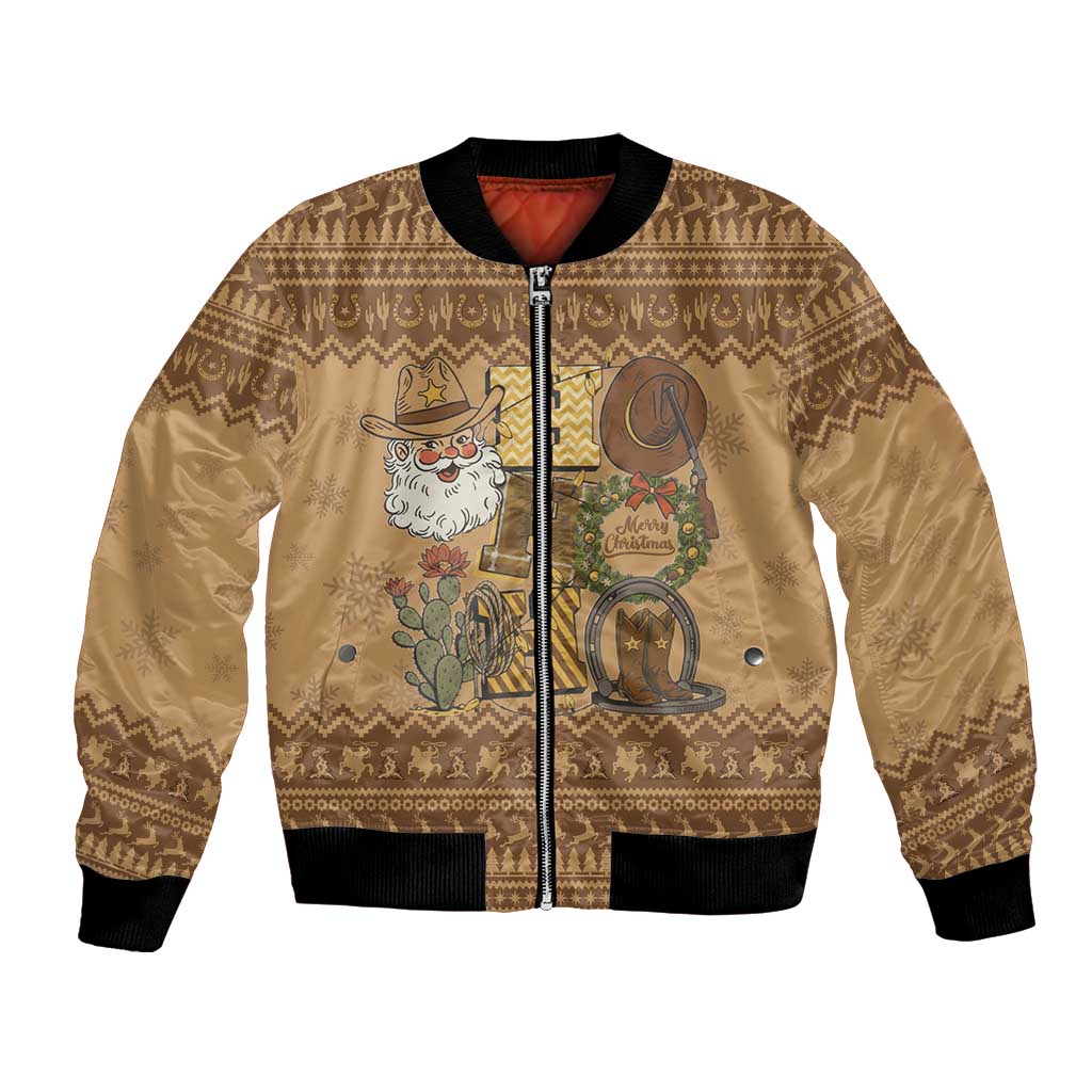 Western Cowboy Christmas Bomber Jacket Cowboy Santa Ho Ho Ho Retro - Wonder Print Shop