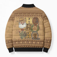 Western Cowboy Christmas Bomber Puffer Jacket Cowboy Santa Ho Ho Ho Retro - Wonder Print Shop