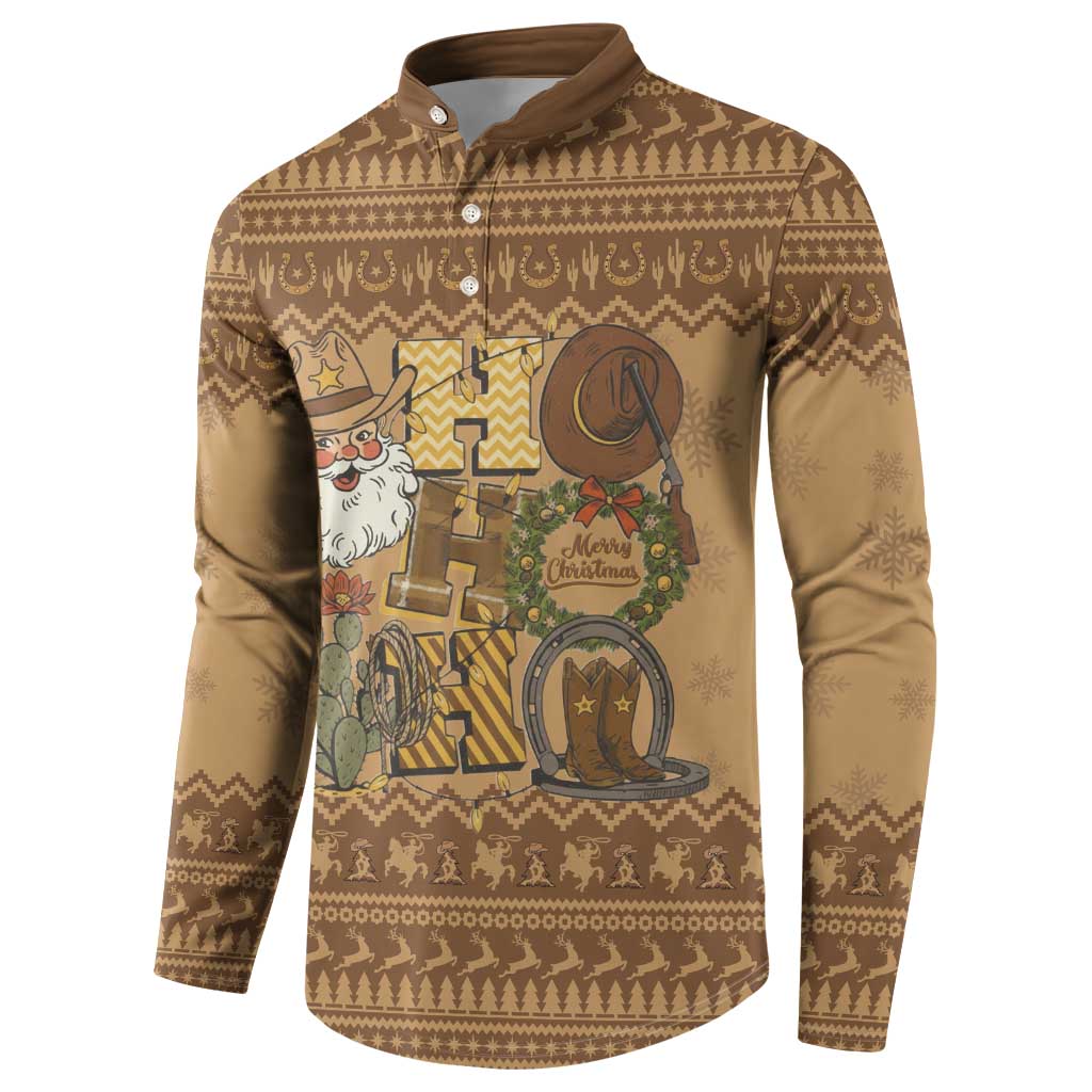 Western Cowboy Christmas Button Sweatshirt Cowboy Santa Ho Ho Ho Retro - Wonder Print Shop