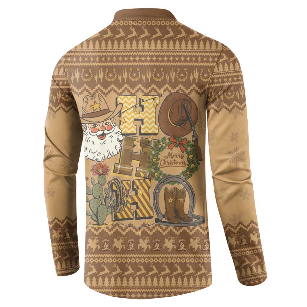 Western Cowboy Christmas Button Sweatshirt Cowboy Santa Ho Ho Ho Retro - Wonder Print Shop