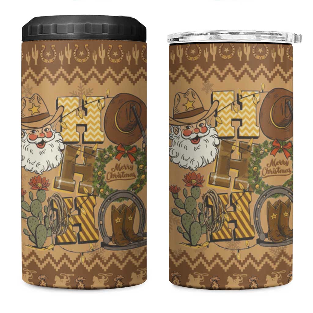 Western Cowboy Christmas 4 in 1 Can Cooler Tumbler Cowboy Santa Ho Ho Ho Retro - Wonder Print Shop