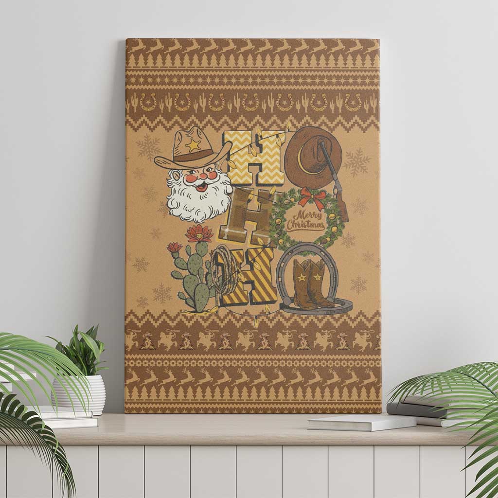 Western Cowboy Christmas Canvas Wall Art Cowboy Santa Ho Ho Ho Retro - Wonder Print Shop