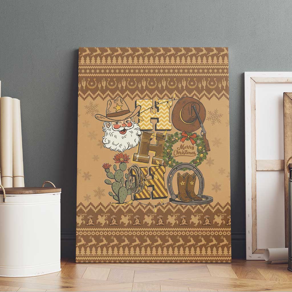 Western Cowboy Christmas Canvas Wall Art Cowboy Santa Ho Ho Ho Retro - Wonder Print Shop
