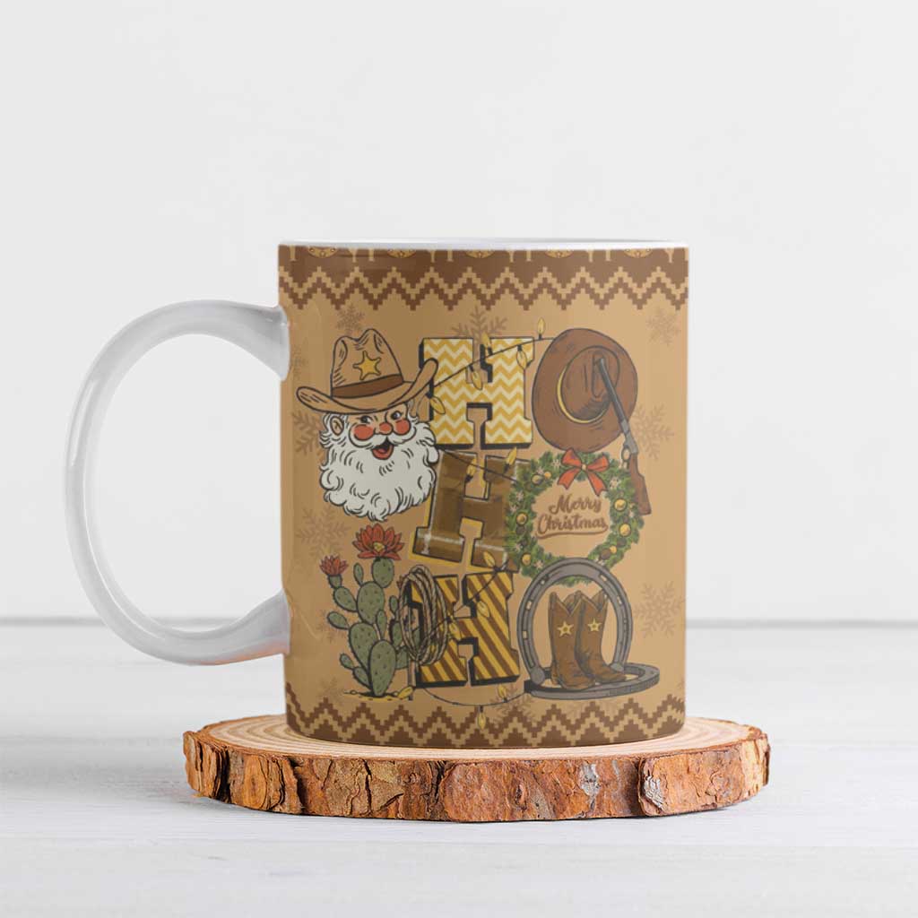 Western Cowboy Christmas Ceramic Mug Cowboy Santa Ho Ho Ho Retro - Wonder Print Shop