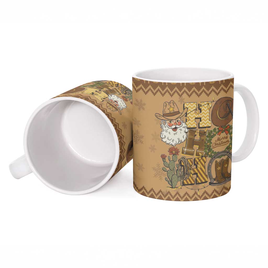 Western Cowboy Christmas Ceramic Mug Cowboy Santa Ho Ho Ho Retro - Wonder Print Shop