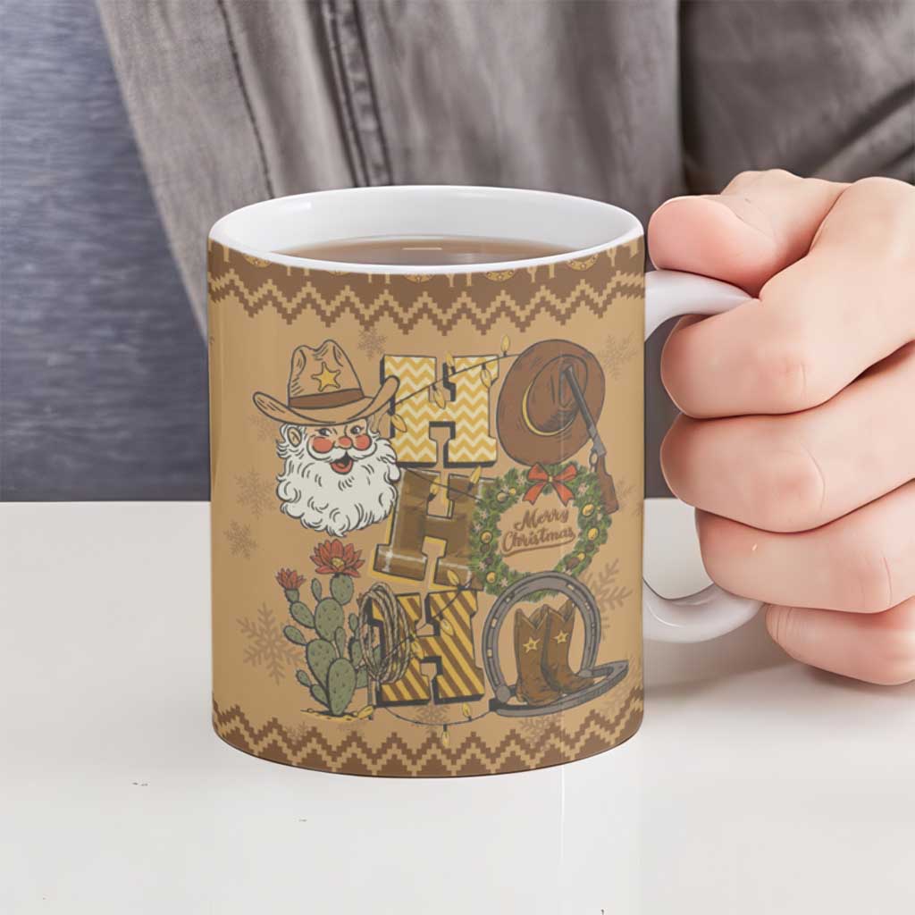 Western Cowboy Christmas Ceramic Mug Cowboy Santa Ho Ho Ho Retro - Wonder Print Shop