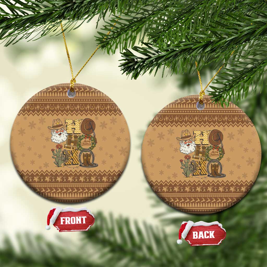 Western Cowboy Christmas Ceramic Ornament Cowboy Santa Ho Ho Ho Retro - Wonder Print Shop