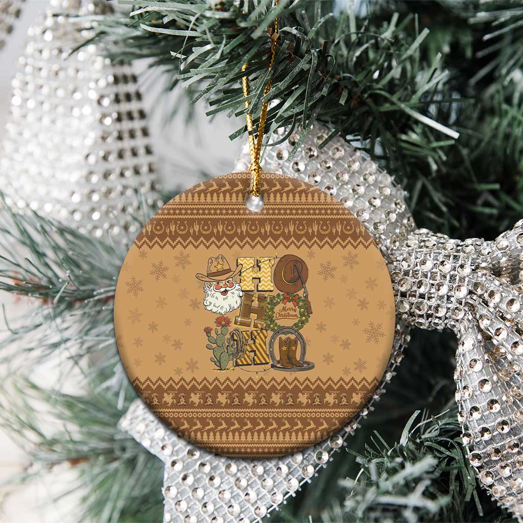 Western Cowboy Christmas Ceramic Ornament Cowboy Santa Ho Ho Ho Retro - Wonder Print Shop