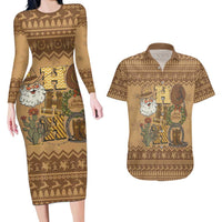 Western Cowboy Christmas Couples Matching Long Sleeve Bodycon Dress and Hawaiian Shirt Cowboy Santa Ho Ho Ho Retro - Wonder Print Shop