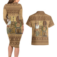 Western Cowboy Christmas Couples Matching Long Sleeve Bodycon Dress and Hawaiian Shirt Cowboy Santa Ho Ho Ho Retro - Wonder Print Shop