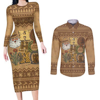 Western Cowboy Christmas Couples Matching Long Sleeve Bodycon Dress and Long Sleeve Button Shirt Cowboy Santa Ho Ho Ho Retro - Wonder Print Shop