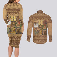 Western Cowboy Christmas Couples Matching Long Sleeve Bodycon Dress and Long Sleeve Button Shirt Cowboy Santa Ho Ho Ho Retro - Wonder Print Shop
