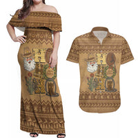 Western Cowboy Christmas Couples Matching Off Shoulder Maxi Dress and Hawaiian Shirt Cowboy Santa Ho Ho Ho Retro - Wonder Print Shop
