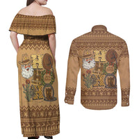 Western Cowboy Christmas Couples Matching Off Shoulder Maxi Dress and Long Sleeve Button Shirt Cowboy Santa Ho Ho Ho Retro - Wonder Print Shop