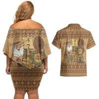 Western Cowboy Christmas Couples Matching Off Shoulder Short Dress and Hawaiian Shirt Cowboy Santa Ho Ho Ho Retro - Wonder Print Shop