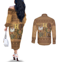 Western Cowboy Christmas Couples Matching Off The Shoulder Long Sleeve Dress and Long Sleeve Button Shirt Cowboy Santa Ho Ho Ho Retro - Wonder Print Shop