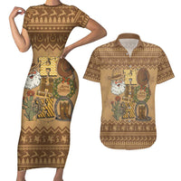 Western Cowboy Christmas Couples Matching Short Sleeve Bodycon Dress and Hawaiian Shirt Cowboy Santa Ho Ho Ho Retro - Wonder Print Shop