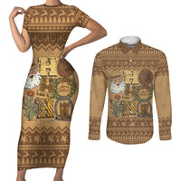 Western Cowboy Christmas Couples Matching Short Sleeve Bodycon Dress and Long Sleeve Button Shirt Cowboy Santa Ho Ho Ho Retro - Wonder Print Shop