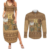 Western Cowboy Christmas Couples Matching Summer Maxi Dress and Long Sleeve Button Shirt Cowboy Santa Ho Ho Ho Retro - Wonder Print Shop