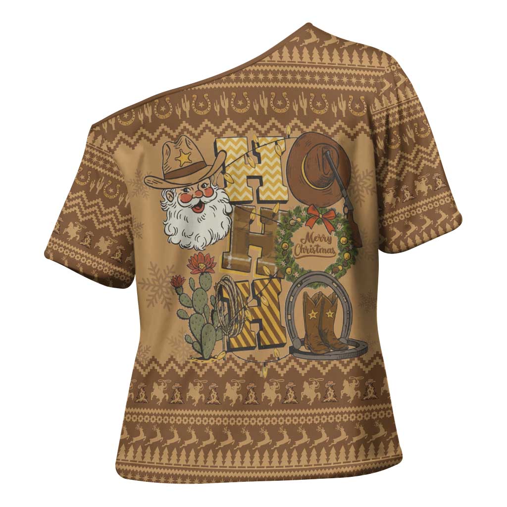 Western Cowboy Christmas Cross Shoulder Shirt Cowboy Santa Ho Ho Ho Retro - Wonder Print Shop