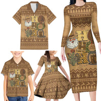 Western Cowboy Christmas Family Matching Long Sleeve Bodycon Dress and Hawaiian Shirt Cowboy Santa Ho Ho Ho Retro - Wonder Print Shop