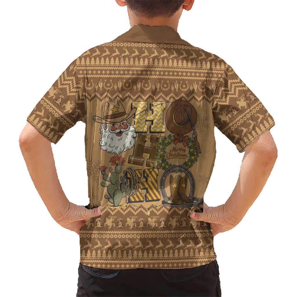 Western Cowboy Christmas Family Matching Mermaid Dress and Hawaiian Shirt Cowboy Santa Ho Ho Ho Retro - Wonder Print Shop