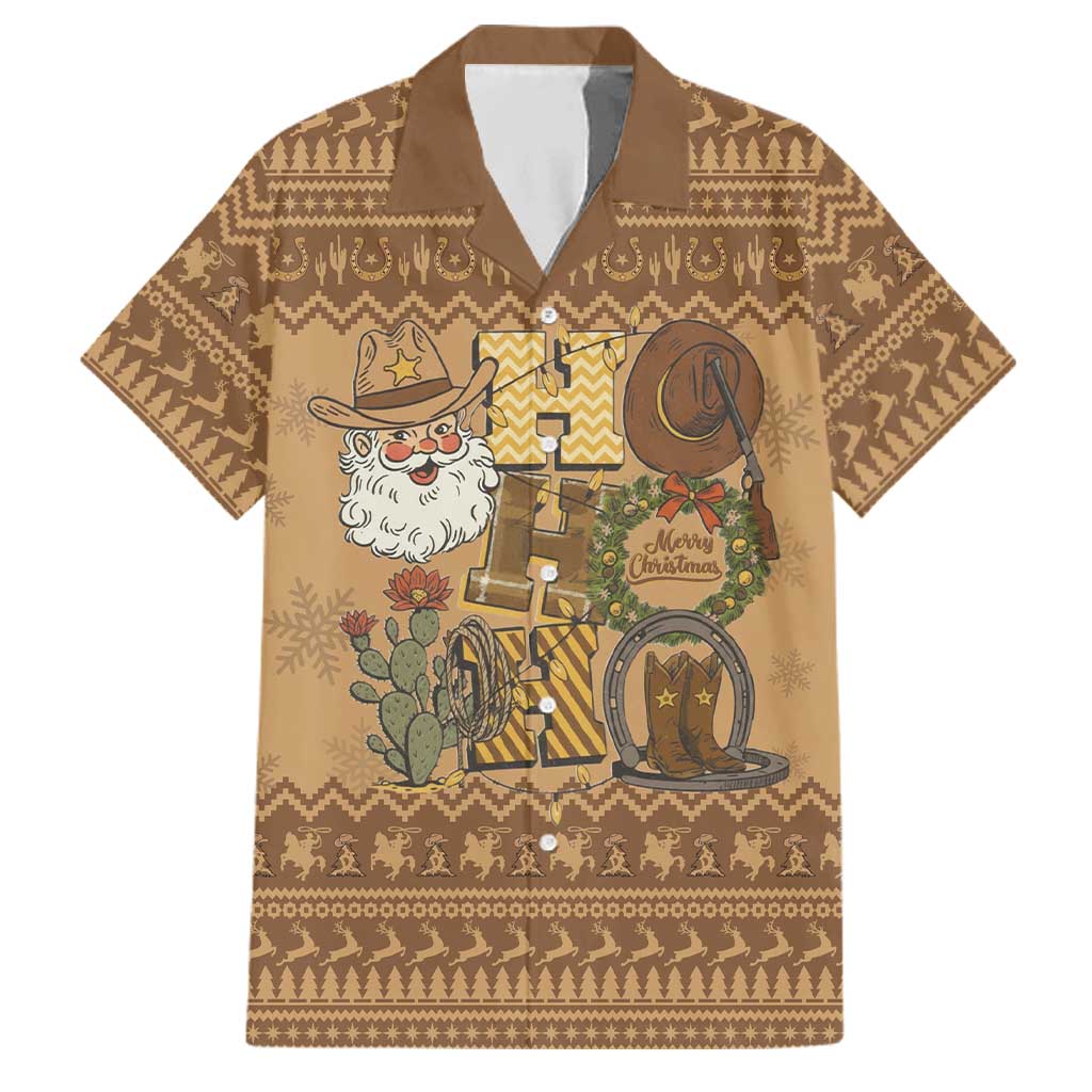 Western Cowboy Christmas Family Matching Mermaid Dress and Hawaiian Shirt Cowboy Santa Ho Ho Ho Retro - Wonder Print Shop