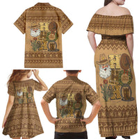 Western Cowboy Christmas Family Matching Off Shoulder Maxi Dress and Hawaiian Shirt Cowboy Santa Ho Ho Ho Retro - Wonder Print Shop