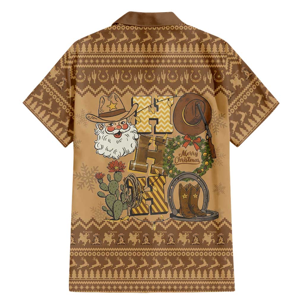 Western Cowboy Christmas Family Matching Off Shoulder Maxi Dress and Hawaiian Shirt Cowboy Santa Ho Ho Ho Retro - Wonder Print Shop