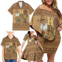 Western Cowboy Christmas Family Matching Off Shoulder Short Dress and Hawaiian Shirt Cowboy Santa Ho Ho Ho Retro - Wonder Print Shop