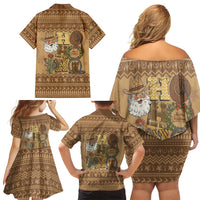 Western Cowboy Christmas Family Matching Off Shoulder Short Dress and Hawaiian Shirt Cowboy Santa Ho Ho Ho Retro - Wonder Print Shop