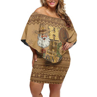 Western Cowboy Christmas Family Matching Off Shoulder Short Dress and Hawaiian Shirt Cowboy Santa Ho Ho Ho Retro - Wonder Print Shop