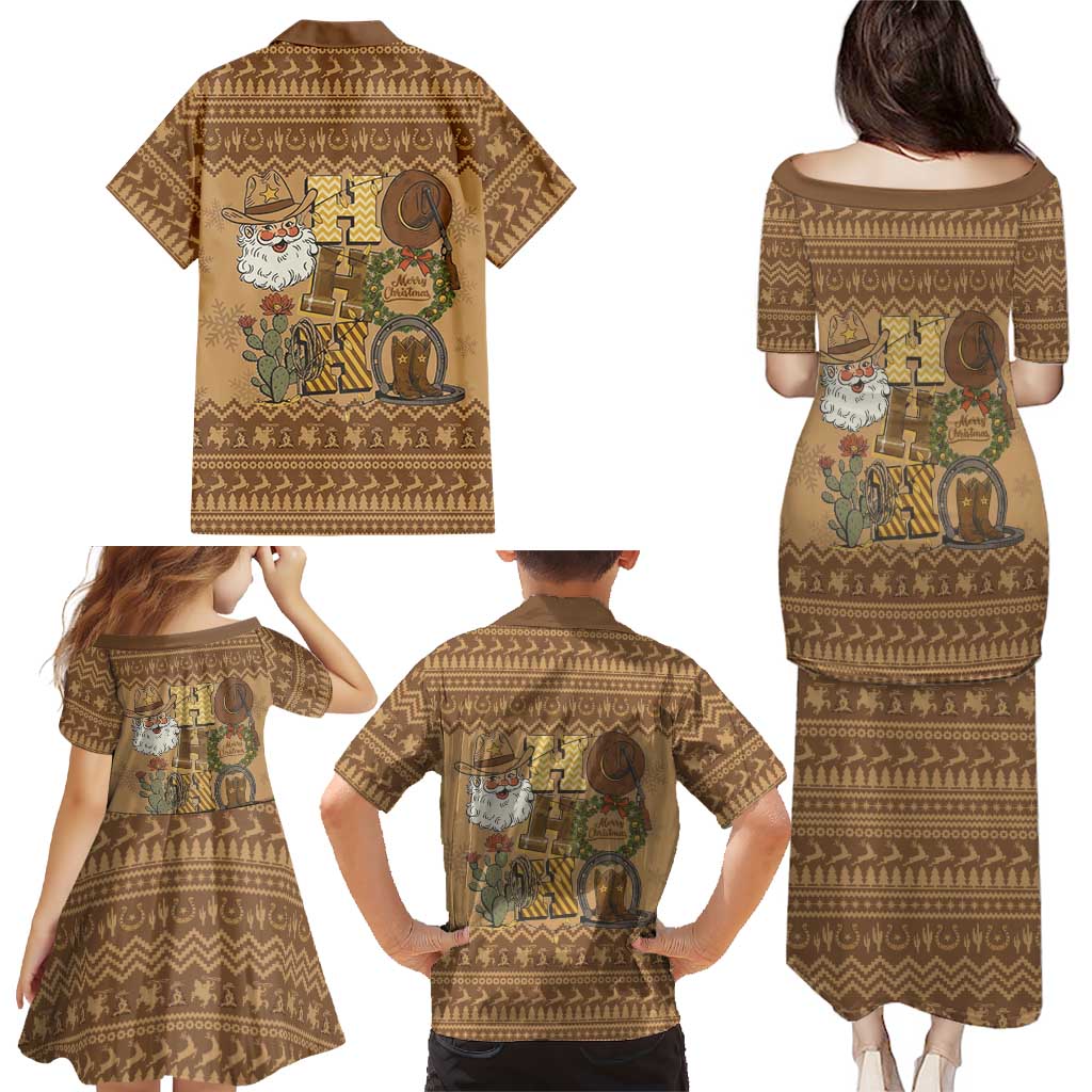Western Cowboy Christmas Family Matching Puletasi and Hawaiian Shirt Cowboy Santa Ho Ho Ho Retro - Wonder Print Shop
